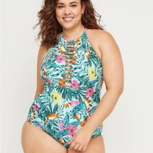 Lane Bryant Swim by Cacique Womens 28 One Piece Floral Swimsuit Adjustable